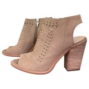 Vince Camuto Katri Heeled Booties Tan  Leather Suede Peep Toe Women's 9.5